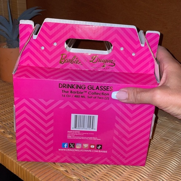 Barbie Drinking Glasses Pink Barbie Glass Cups lids straws Barbie X Dragon 🆕 🎀 - Picture 8 of 13